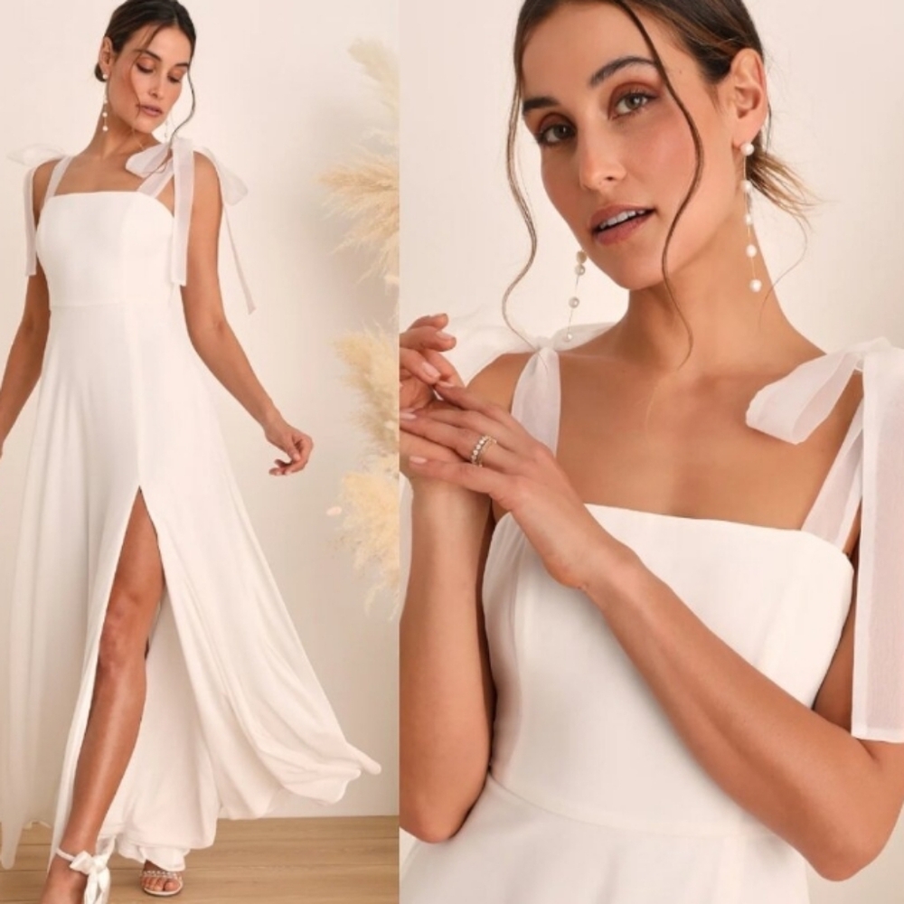 NWOT Lulus Radiant Romance White Tie-Strap Maxi wedding Dress